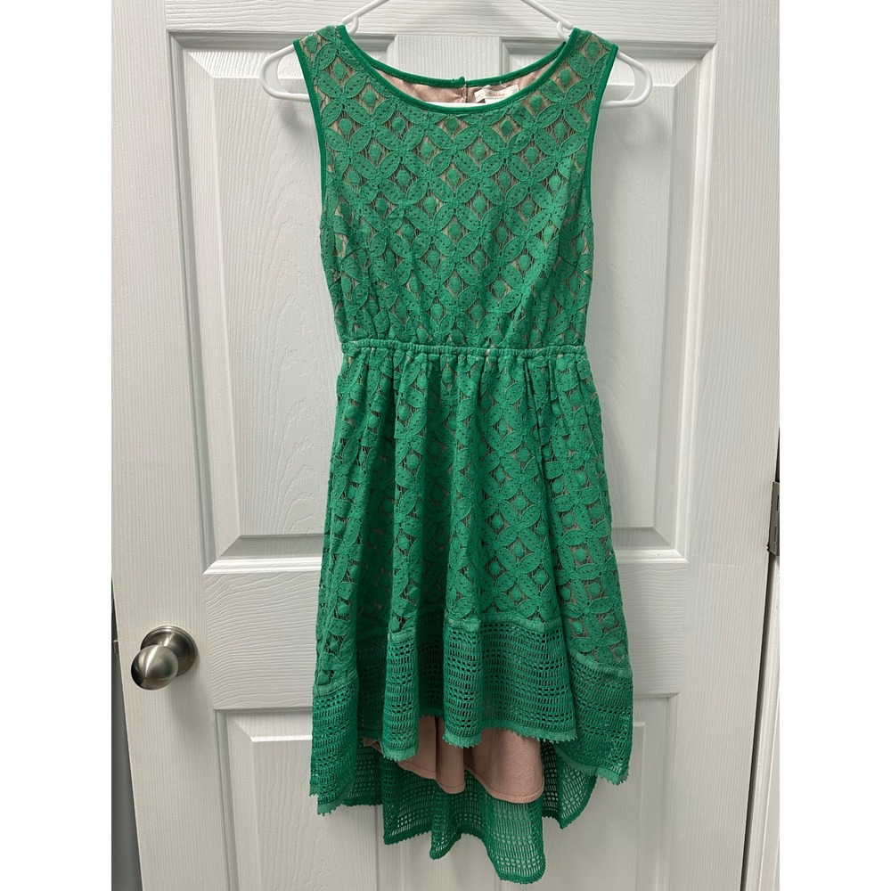 Esley Green Floral Lace High Low Sleeveless Dress Small Flower Buttons S1107D-K